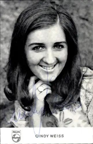 Autogrammkarte Sängerin Cindy Weiss, Portrait, Autogramm, Philips