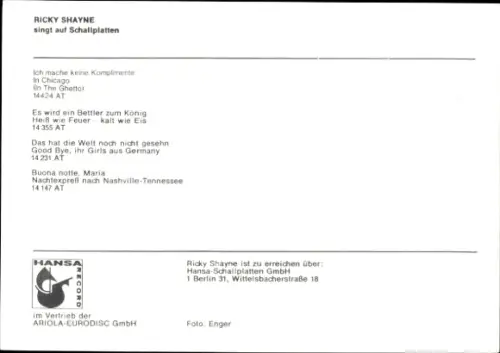 Autogrammkarte Sänger Ricky Shayne, Portrait mit Zigarette, Autogramm