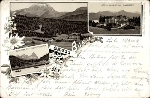 Litho Barmsee in Oberbayern, Hotel Pension Barmsee, Zugspitzgruppe