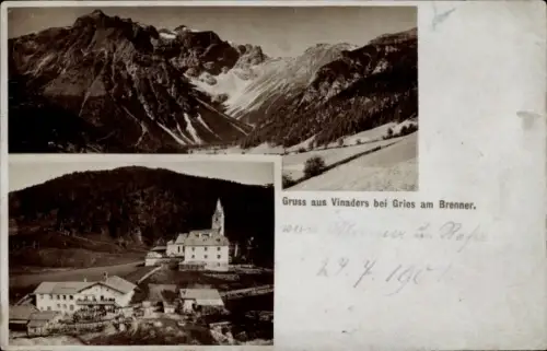 Ak Vinaders Gries am Brenner in Tirol, Panorama, Kirche