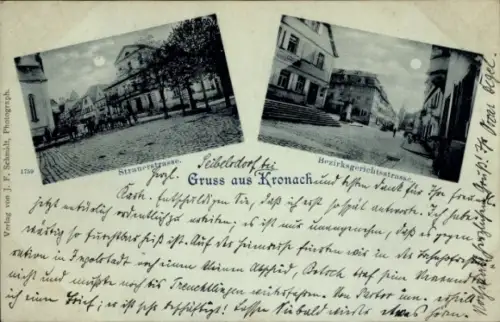 Mondschein Ak Kronach in Oberfranken, Strauerstraße, Bezirksgerichtsstraße