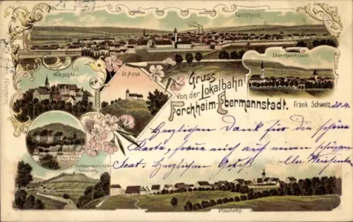 Litho Forchheim in Oberfranken Bayern, Ebermannstadt, Wiesentau, Pinzberg, St. Anna
