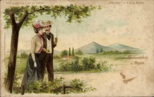 Halt gegen das Licht Litho Sonnenschein und Regen, Paar beim Spaziergang, Meteor 920