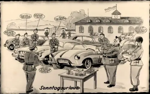 Ak Sonntagsurlaub, Deutsche Soldaten, Autos
