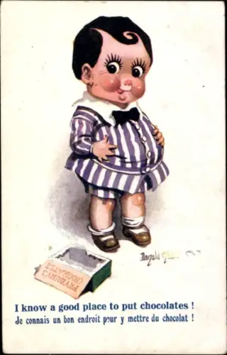 Künstler Ak McGill, D., Rundlicher Junge, Schokolade, Pralinen