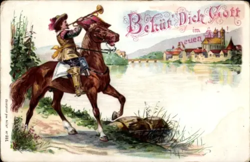 Litho Behüt Dich Gott im neuen Jahre, Trompeter zu Pferde