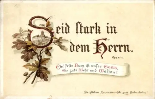 Ak Glückwunsch Geburtstag, Bibelzitat, Seid stark in dem Herrn, Eph. 6,10