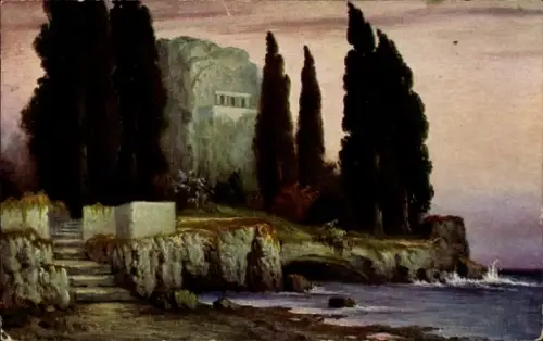 Künstler Ak Hoy, W., Einsamkeit, Insel, Treppe, Degi 1154