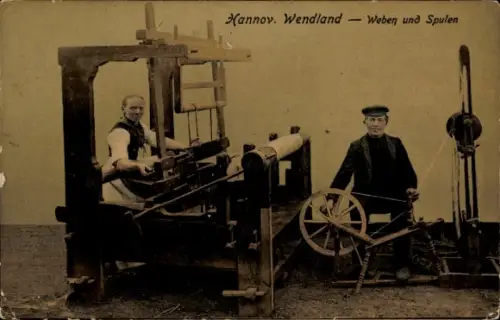 Ak Wendland, Weben und Spulen