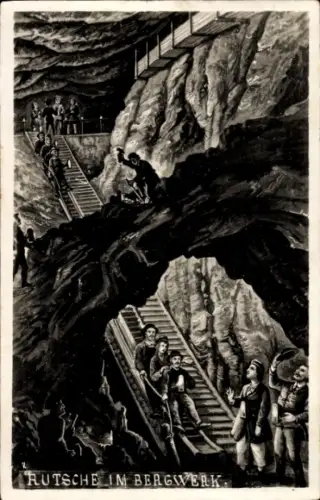 Ak Bergbau, Rutsche im Bergwerk