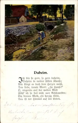 Ak Ortspartie, Daheim, Gedicht