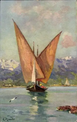 Künstler Ak Lac Léman, Boote