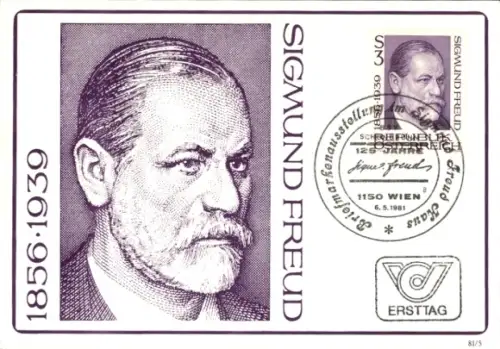 Ak Arzt Sigmund Freud, Professor für Psychiatrie, Portrait, Briefmarkenausstellung 1981