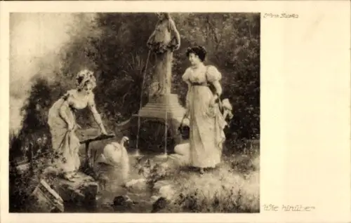 Künstler Ak Zatzka, Hans, Wie hinüber, Frauen an einem Bach, Schwan