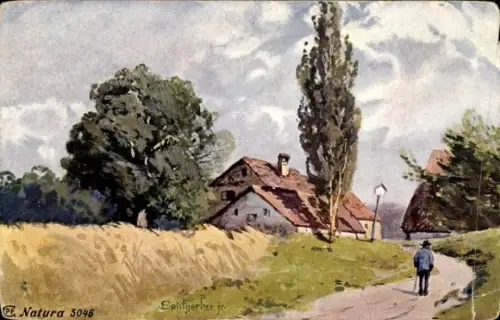 Künstler Ak Splitgerber, Natura 5046, Bauernhof, Weizenfeld
