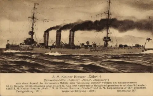 Künstler Ak Malchin, Deutsches Kriegsschiff, SMS Köln, Kleiner Kreuzer, Kaiserliche Marine