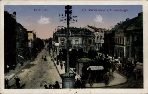 Ak Przemyśl Polen, Stadtansicht, Ul. Mickiewicza,  , Menschen, Pferdefuhrwerke