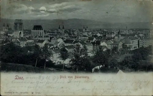 Ak Linz an der Donau Oberösterreich,  Blick vom Bauernberg, Stadtansicht,  