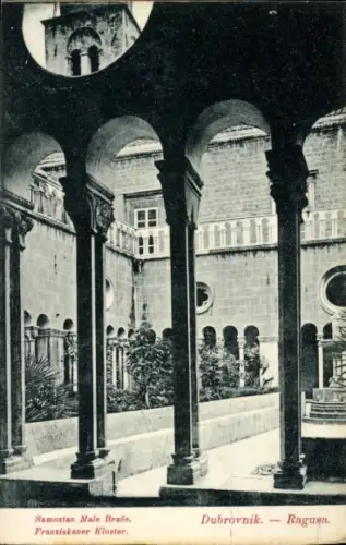 Ak Dubrovnik Kroatien, Franziskaner Kloster,  Säulen, Innenhof,  