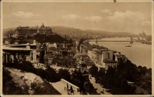 Ak Budapest Ungarn, Aussicht auf  Donau, Gellértberg,  Gebäude