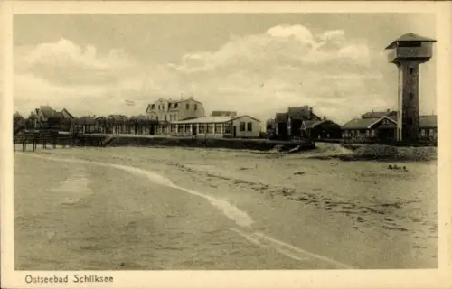 Ak Schilksee Kiel, Ostseebad  Strand, Gebäude, Wasserturm