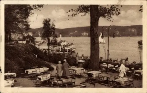 Ak Nedlitz Potsdam, Park-Restaurant, Tische und Stühle, Wasser, Boote, Bäume