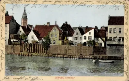 Ak Bremen,  Teerhof, Häuser am Wasser, Boot