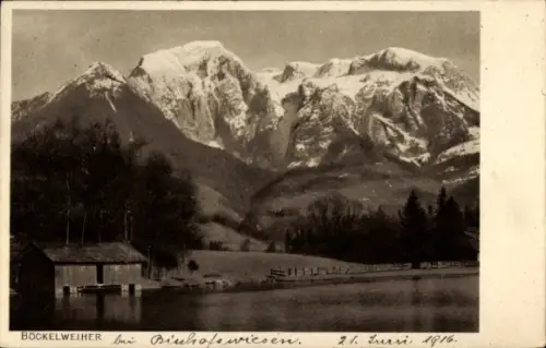 Ak Böckelweiher Böcklweiher Strub Bischofswiesen Oberbayern, Böckelweiher, Bootshaus