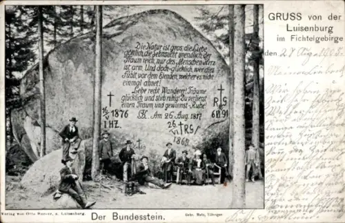 Ak Luisenburg Wunsiedel im Fichtelgebirge Oberfranken, Natur, Felsen, Wanderer, Gedicht, Luisenbu