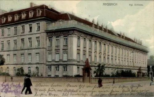 Ak Ansbach in Mittelfranken Bayern, Kgl. Schloss  , Grüße von Caroiler, Regen
