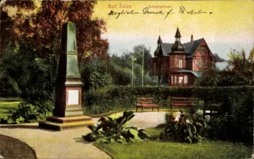 Ak Bad Sulza in Thüringen,  Inhalatorium, Denkmal, Park, Bänke