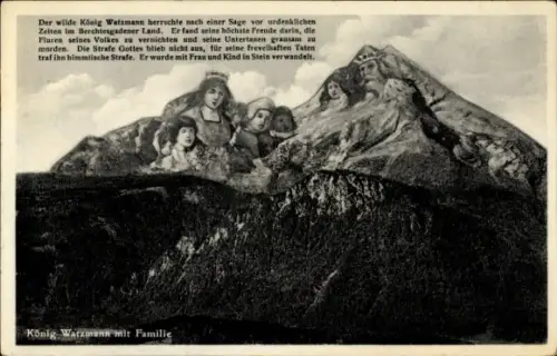 Ak Königssee Berchtesgadener Land Oberbayern, König Watzmann mit Familie, Berglandschaft, Sage, S