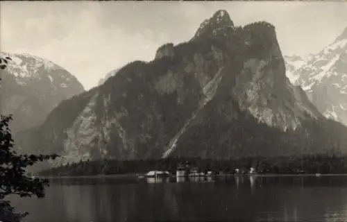 Ak Sankt Bartholomä Schönau am Königssee, Berglandschaft, Königsee, Bartholomä, Schwarz-Weiß-Foto