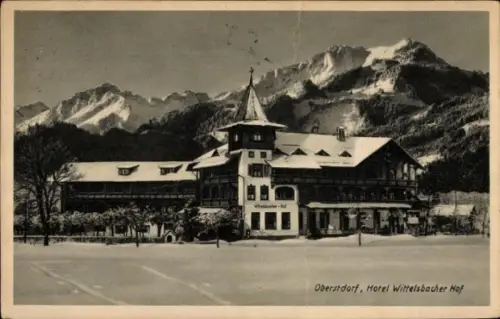 Ak Oberstdorf im Oberallgäu, Hotel Wittelsbacher Hof,  Schnee, Berge, 