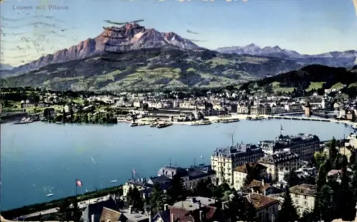 Ak Lucerne Luzern Stadt Schweiz, Luzern mit Pilatus, Berglandschaft, See, Stadtansicht
