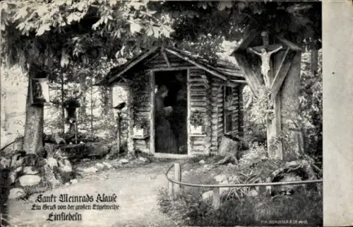 Ak Einsiedeln Kanton Schwyz Schweiz, Holzhütte, Kreuz, Engel, Natur, 