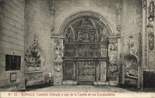 Ak Burgos Kastilien und León,  Kathedrale, Eingang, Gitter der Kapelle der Condestables