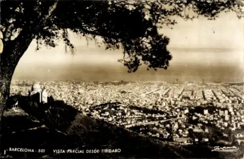 Ak Vallvidrera Barcelona Katalonien Spanien, Blick auf  Tibidabo, Stadtansicht, Schwarz-Weiß-Foto
