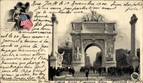 Ak New York City USA, Memorial Arch, Admiral Dewey, Menschenmenge, US-Flagge