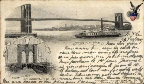 Ak Brooklyn New York City USA,  Promenade, Dampfer, 1900