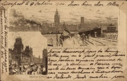 Ak Liverpool Merseyside England,  St. Nicholas Church, Floating Bridge, Church Street, Hafenansic