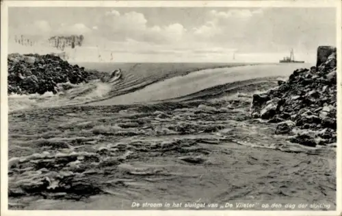 Ak Den Oever Wieringen Nordholland Niederlande, De Vlieter, Deichschließung