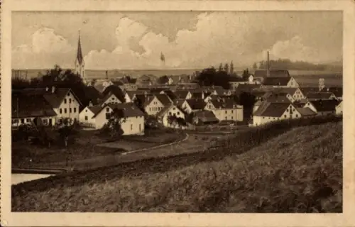 Ak Nandlstadt in Oberbayern, Landschaft mit Häusern, Kirche, Wolken, Fluss