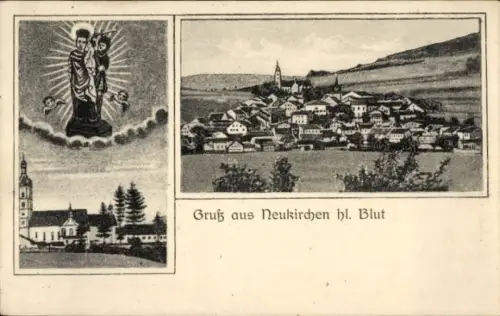 Ak Neukirchen beim Heiligen Blut, Darstellung der Madonna mit Kind, Landschaft von Neukirchen hl.