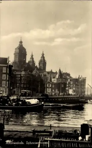 Ak Amsterdam Nordholland Niederlande,  Schreierstoren, Wasser, Boote