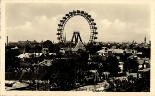 Ak Wien 2 Leopoldstadt Österreich, Riesenrad im Prater,  Stadtansicht, Bäume, Wolken