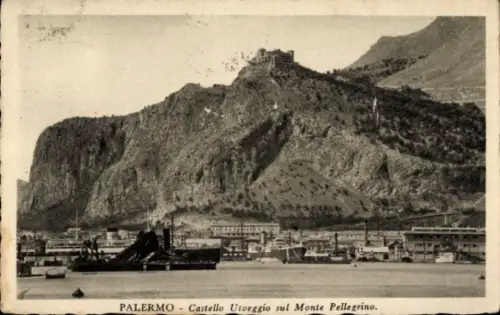 Ak Palermo Sizilien Sicilia Italien,  Castello Utveggio, Monte Pellegrino, Hafenansicht