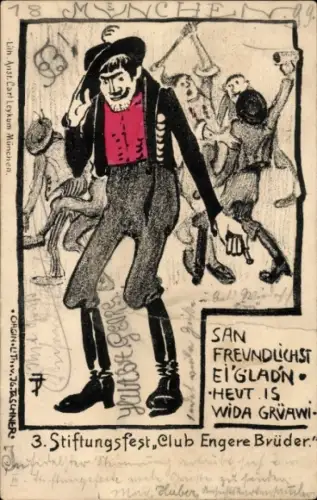 Künstler Ak 3. Stiftungsfest Club Engere Brüder