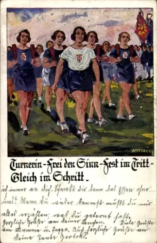 Künstler Ak Amtsberg, Otto, Turnerin, frei den Sinn, fest im Tritt, Deutsche Turnerschaft