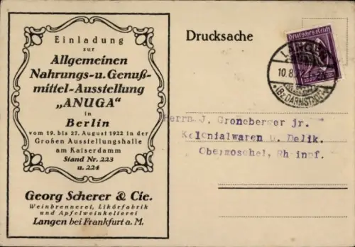 Ak Berlin Charlottenburg Westend, Allgemeine Nahrungs- und Genussmittel-Ausstellung Anuga